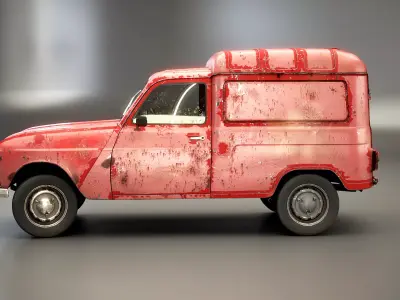 Renault 4 Van Rusted Low-poly 3D model