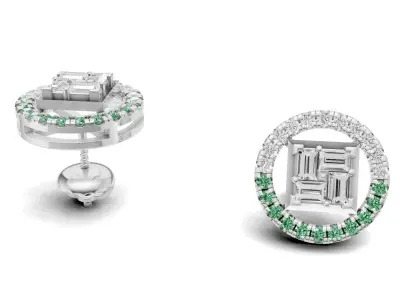 Baguette Cluster And Round Diamond Unique Stud 3D print model