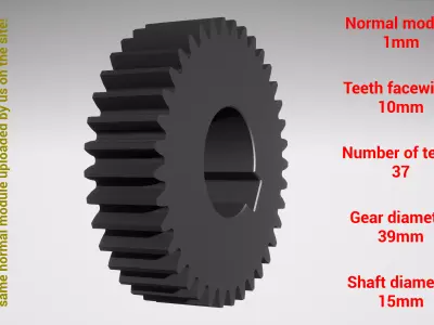 Cylindrical gear - paired - z37 m1 D39 d15 3D print model