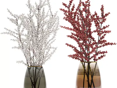Bouquet of branches with red berries in a vase 99 3D model