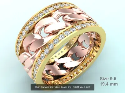 Chain Diamond ring - Miami Cuban ring - N8531 - 4 Size 3D Model Collection