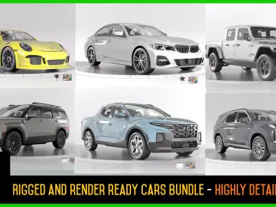 7 Rigged and Render Ready High Quality Cars Bundle2 3D Model Pack