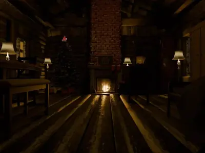 A log cabin in the winter of Christmas 3D model