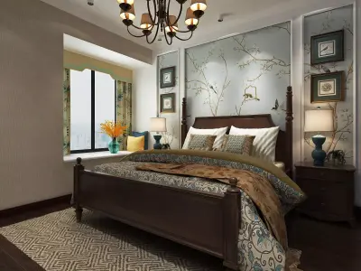 American Style Bedroom Design 3D model