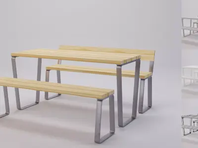 Campus levis table and bench Low-poly 3D model