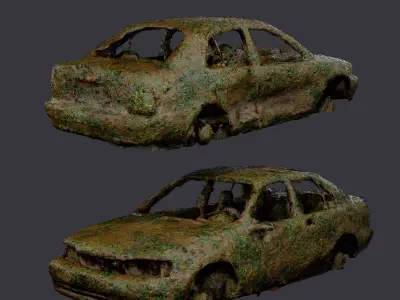 Apocalyptic Damaged Destroyed Vehicle Car Game Ready 09 Low-poly 3D model