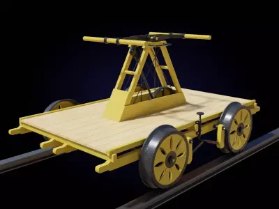 Clean yellow classic handcar Low-poly 3D model