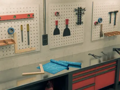 Auto Workshop interier optimized Free low-poly 3D model