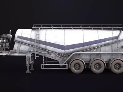 Dusty Cement Trailer White Rigged All PBR Unity UE Textures Low-poly 3D model