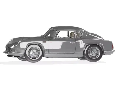 Vintage British Sports Car 3D Model Silver Classic Coupe Low-poly 3D model