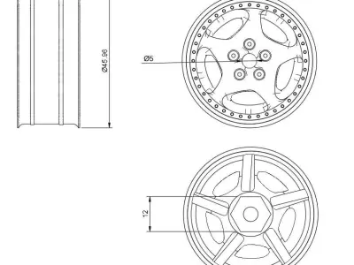 RC 12MM HEX 3 piece converted Z32 wheels with and without tires 3D print model