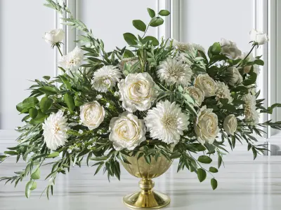 Flower Set 053 White Rose Dahlia Big bouquet 3D model