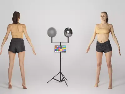 Sexy woman in nude top in A-pose 159 Low-poly 3D model