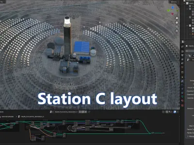 Blender Solar Power Tower Generator 3D model