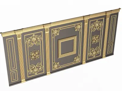 Boiserie Classic Wall with Mouldings 016 Black Low-poly 3D model