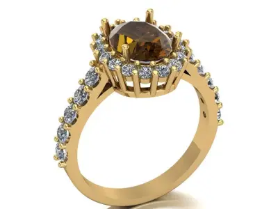 Oval Gemstone Ring with Brilliant Accents 3D print model