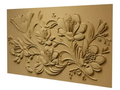 modern rose panel wall decor set relief stl mural CNC 309 3D model