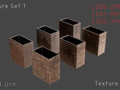 Bench Plants Spiral Urns Low-poly 3D model