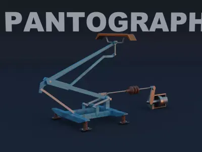 Animated tram pantograph Low-poly 3D model Low-poly 3D model