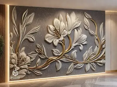 modern rose panel wall decor set relief stl mural CNC 307 3D model