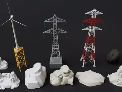 Realistic Exterior City Street Props Pack Collection Low-poly 3D model