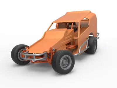 Vintage Dirt Modified stock car V3 while turning Scale 1 to 25 3D print model