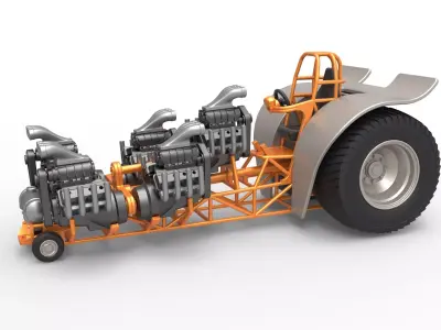 Pulling tractor with 5 engines V8 Version 6 Scale 1 to 25 3D print model