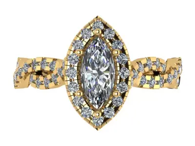 marquise solitaire ring with criss cross shank  3D print model
