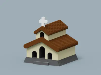 Voxel Church Low-poly 3D model