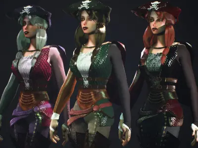Pirate Girl UE4 Low-poly 3D model