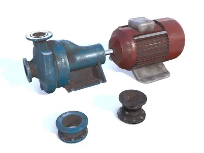 Electric motor pump PBR Low-poly 3D model