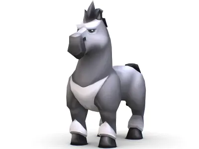 Cartoon Medieval White Horse MMO Animal Low-poly 3D model