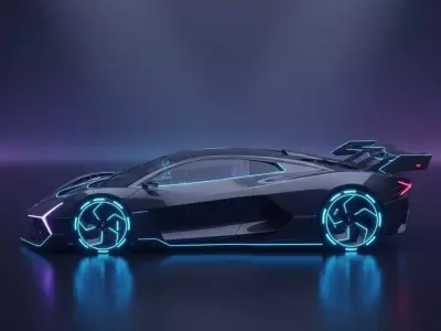 Cyberpunk Carbon Fiber Supercar with Neon Accents Low-poly 3D model