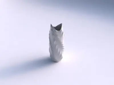 Vase twisted double arc hexagon  with curved horizontal wavy ... 3D print model