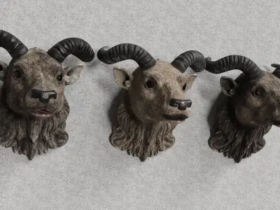 Goat Heads with Spiral Horns Low-poly 3D model