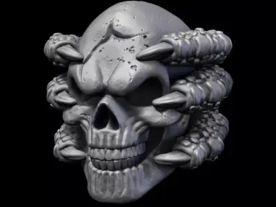 Skull Bas relief with claw vol1 wall home decor art 3D print model