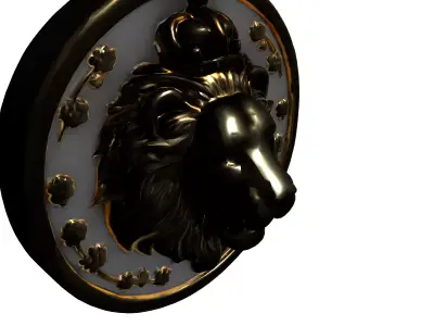 Golden Crowned Lion Medallion Emblem Low-poly 3D model