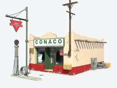 Retro Gas Station Low-poly 3D model