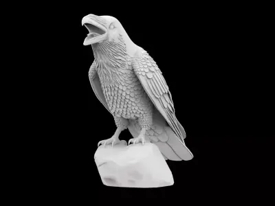 Cawing Raven Sculpture Standing Pose Print 3D print model