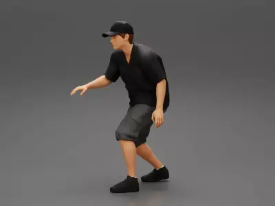 Man bent over while walking in cap 3D print model