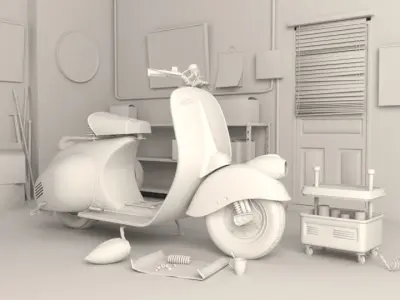 Motorcycle scene Low-poly 3D model