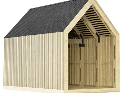 Gable gazebo Barn house Low-poly 3D model