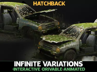 Procedural Vehicles - Hatchback UE4 UE5 Low-poly 3D model