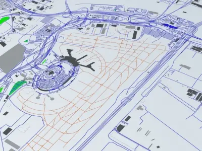 Newark Liberty EWR Airport Roads Buildings and Public Transport 3D model