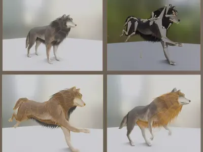 Wolf Rigged Low-poly and Game-Ready Blender-29 Version Low-poly 3D model