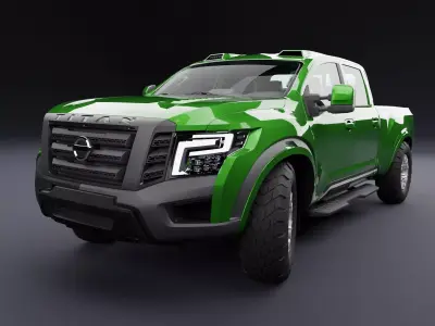 Nissan 4x4 Car Metallic Green Low-poly 3D model purchase