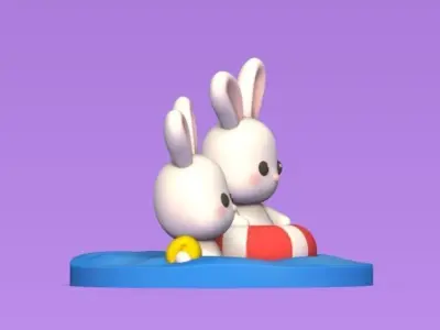 Bunny Swimming 3D print model