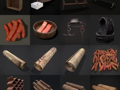 Medieval Props Collection TWO Low-poly 3D model