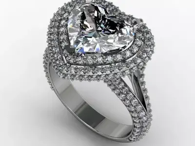 Luxury heart engagement ring 3D print model