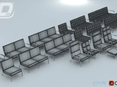 Henndar Set modern living room furniture 3D model